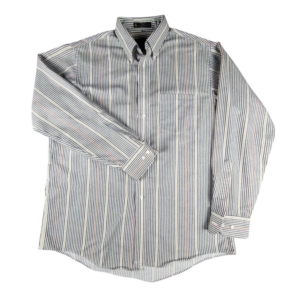 The Arrow Company Dress Shirt Mens 16.5 34/35 Blue Stripe Non Iron Long Sleeve